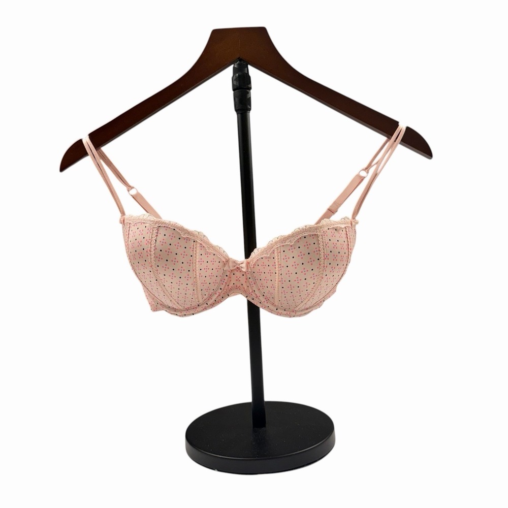 Pink Dot Seamed Underwire Balconette Push-up‎ Bra Double Straps 34B Sexy NWOT